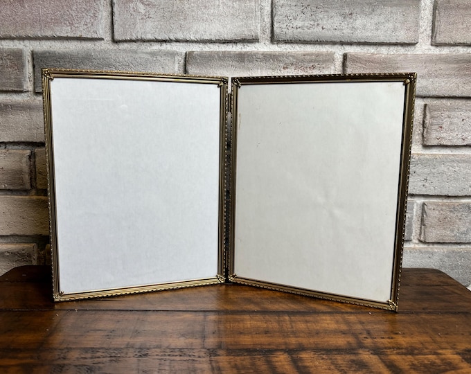 8x10 Vintage Gold Metal Double Picture Frame, Hinged Bifold Vanity ...