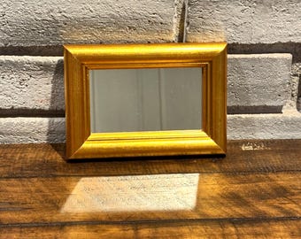 Vintage Gold Wood Mirror 6.5x4.5 – Ornate Frame Accent Mirror