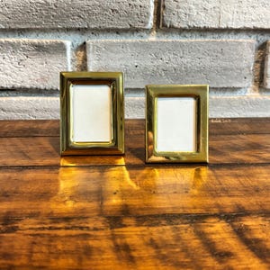Set of 2 Vintage Brass Mini Picture Frames, Gold Tone Petite Desk Decor