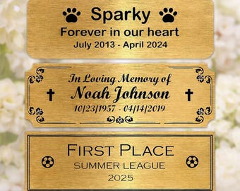 3"x1" Gold Personalized Engraved Name Plate with Adhesive Backing Custom Medal Label for Trophy, Picture Frame, Plaque