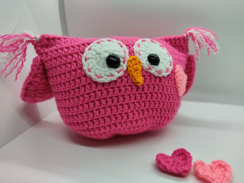 Crocheted Whimsical Pink Owl with Heart image 1