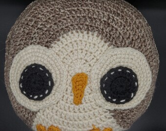 Crochet Round 11-inch Neutral Tones Owl Pillow
