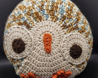 Crochet Round 10.5-inch Neutral Medley Owl Pillow