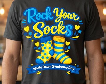 Down Syndrome PNG SVG - Rock Your Socks, Blue & Yellow Awareness Design –Down Syndrome awareness svg png Digital Download