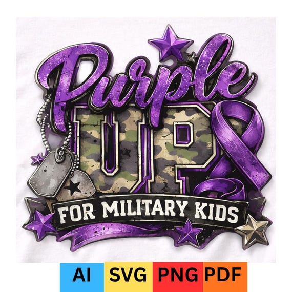 Purple Up Military Child PNG & SVG – Purple Ribbon Design for Military Child Month – Purple Up png svg for tshirt (Digital Download)