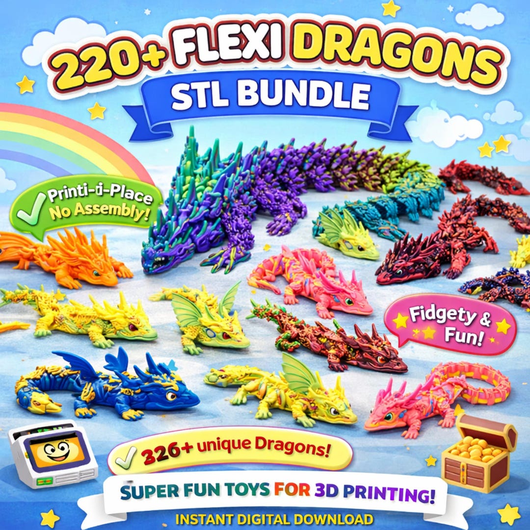 220+ Flexi Dragon STL Pack | Articulated 3D Print Dragons | Printable ...