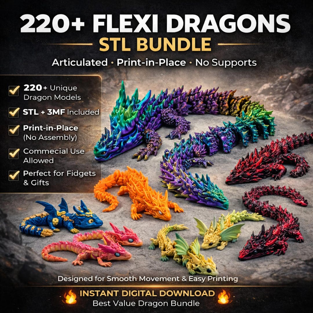 220+ Flexi Dragon STL Pack | Articulated 3D Print Dragons | Printable ...