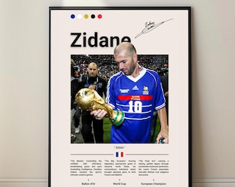 Zinedine Zidane Poster, France Football Legend Art, Zizou Soccer Decor, Digital Download