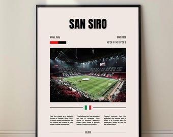 San Siro Poster, AC Milan Inter Stadium Art, Milan Football Wall Decor, Digital Download