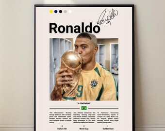 Ronaldo Fenomeno Poster, Nazario R9 Football Legend Art, Brazil Soccer Decor, Digital Download