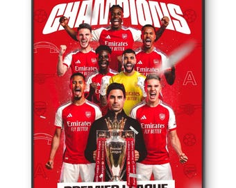 Arsenal FC Poster, Champions 2026, Premier League Winners Wall Art, The Gunners Title Print, Football Fan Gift, Digital Download