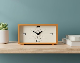 Retro Rectangular Desk Clock, Minimalist Mantel Shelf Clock, Battery Operated Home Office Decor