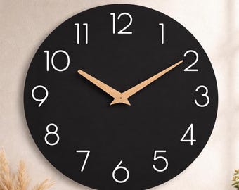 Black Silent Wall Clock, 8 Inch Non-Ticking Battery Operated Decorative Timepiece