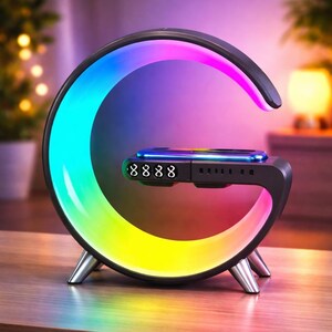 Smart LED Lamp, Wireless Charger, Bluetooth Speaker, Alarm Clock, Modern Decor
