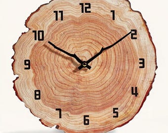 Rustic Wood Wall Clock – 12 Inch Silent Battery Operated Annual Ring Design Home Decor