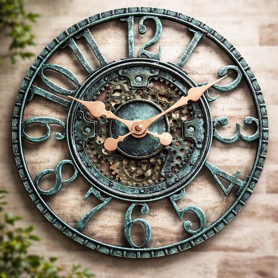 Steampunk Gear Wall Clock - 12" Vintage Pewter Finish, Poly-Resin, Rustic Indoor/Outdoor Home Decor