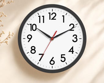 Silent Analog Wall Clock | Modern Minimalist Round Timepiece, Easy-Read Numerals