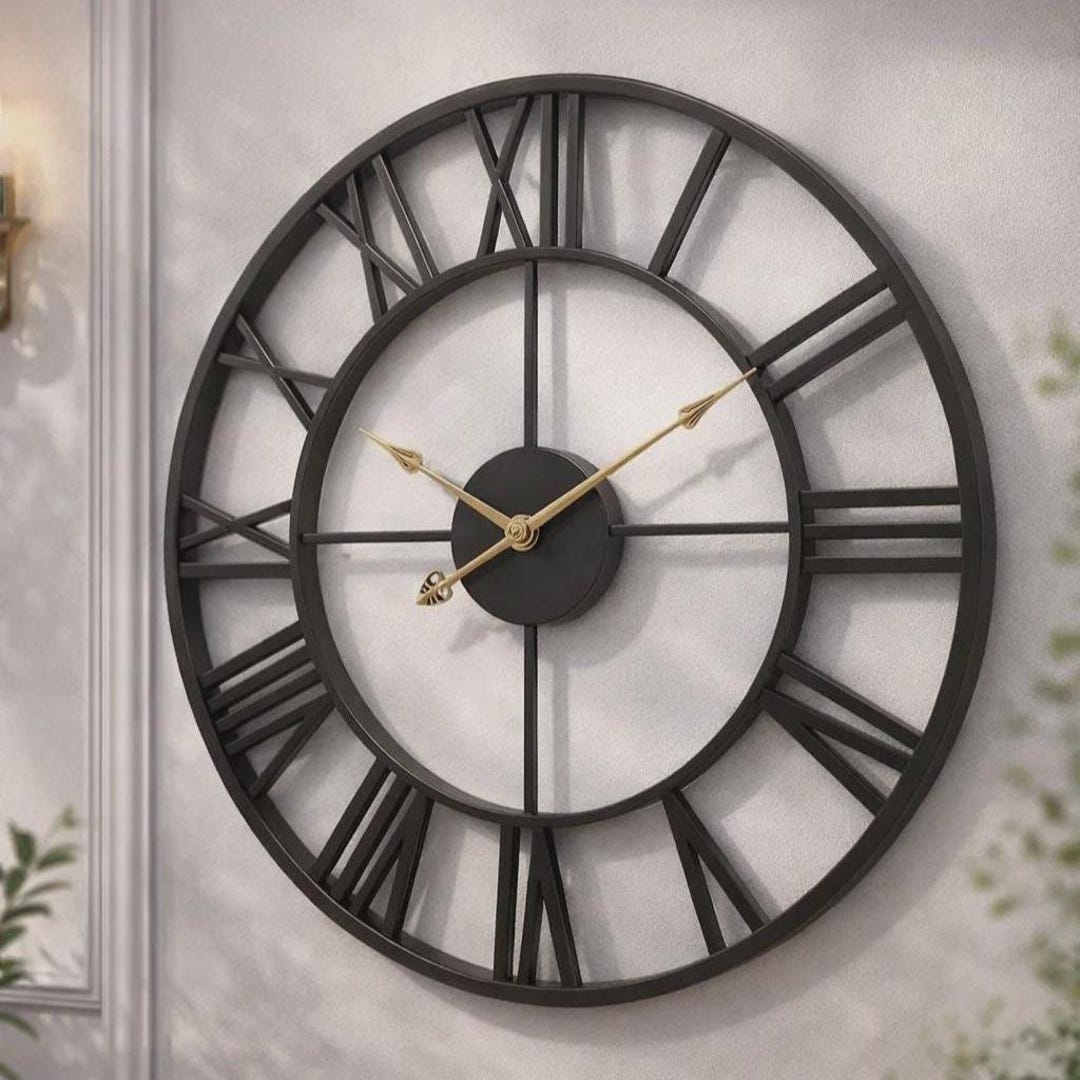 Large Industrial Metal Wall Clock – Silent Roman Numeral Retro Decor - Etsy
