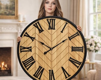 Large 30 Inch Farmhouse Wall Clock – Silent Non-Ticking Rustic Brown Decor