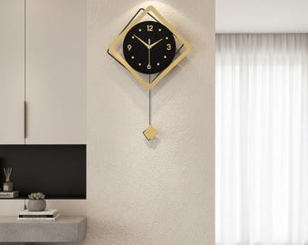 Modern Geometric Wall Clock, Silent Non Ticking, Large Living Room Decor (15x24in)