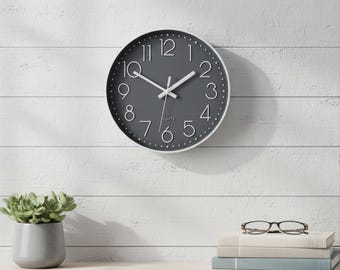 Large 12-Inch Silent Wall Clock, Modern Minimalist Non-Ticking Quartz Movement, Round ABS Plastic Decor
