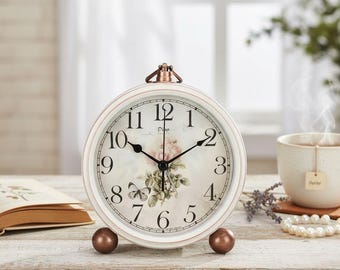 Vintage Rose Wall Clock, Silent Non Ticking Metal Farmhouse Decor