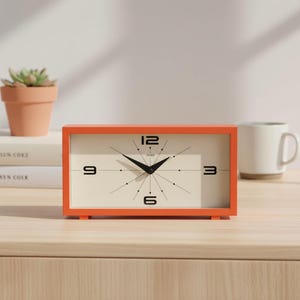 Modern Retro Desk Clock, Minimalist Rectangular Table Clock, Silent Battery Operated Mantel & Shelf Clock, Home Office Decor Gift