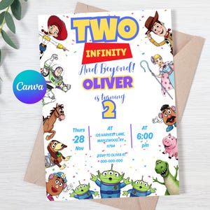 Editable Two Infinity And Beyond Birthday invitation, Toy Story Party invitation, 2nd Birthday Invite, Digital kids Birthday invites Canva