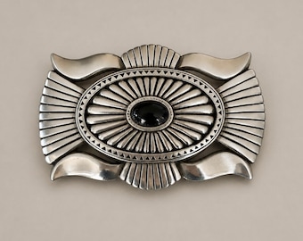 Vintage Southwestern Concho Belt Buckle Black Onyx Silver Plated Western Cowboy