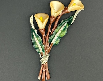 Vintage Coro Große Calla Lilien Brosche • 1941 Gene Verrecchio Buch Stück