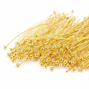 22 Gauge Gold Solid Brass Ball Head Pins 50mm Nickel Free Jewelry Making Findings, Ball 1.8mm, 200pc