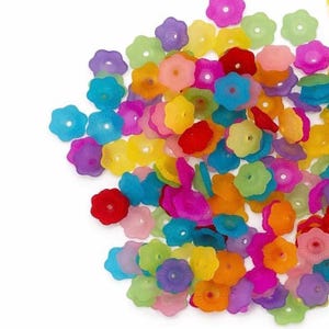 12mm Multicolor Translucent Flower Beads, Frosted Acrylic Petal Spacer Beads, Assorted Floral Jewelry Making Supplies, 200 pcs