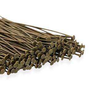 50mm Antique Bronze Brass Head Pins, 21 Gauge Headpins, 2mm Flat Heads, Nickel Free Jewelry Making Supppy Findings