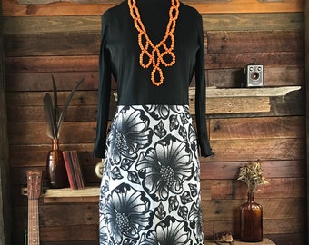 1960’s Elegant Black and White Floral Maxi Dress