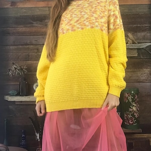 Bright 1990’s Hand knitted crochet Yellow sweater