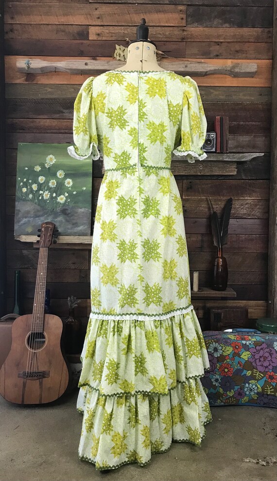 GORGEOUS GREEN COTTON 70S PRAIRIE DRESS