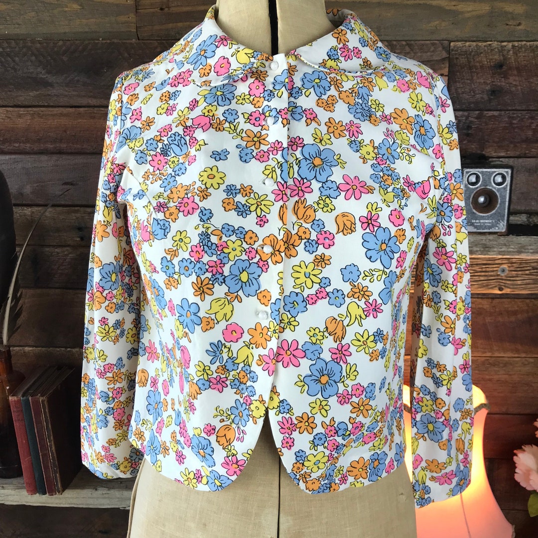 60s GROOVY FLORAL BLOUSE - MEDIUM