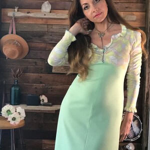 1960s Mint Green Empire Waist Dress, Pastel Cottage Print Bodice - Etsy