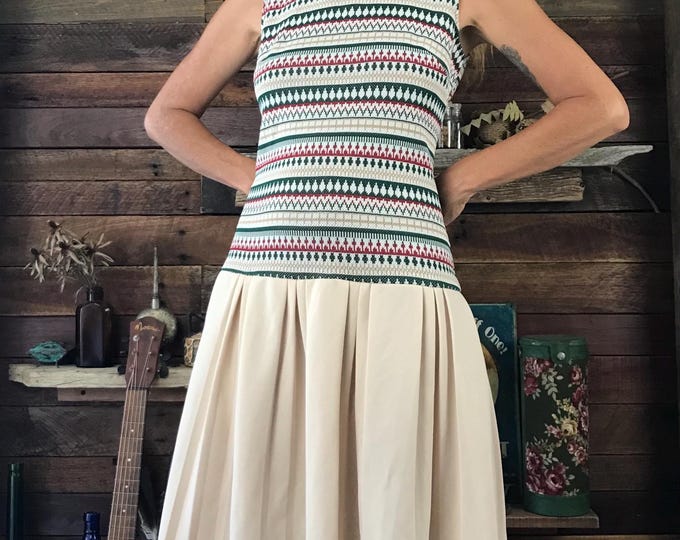 1960s Green Wool Dress with Argyle Waist main image 1