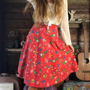 Adorable 1950’s Handmade Red Graphic Print Circle Skirt