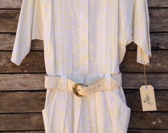 1980's Lemon Print Belted Mini Dress