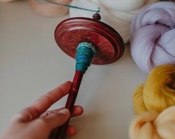 Drop Spindle by Kromski, Spinning Tool Perfect for Reenactment Scenes or Renaissance Faires, Choice Walnut, Mahogany, or Clear Finish