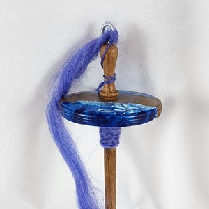 Drop Spindle with Sapphire Blue Swirl Resin and Acacia Wood Whorl, Beautiful and Fun Method to Create Your Own Lovely Yarn!