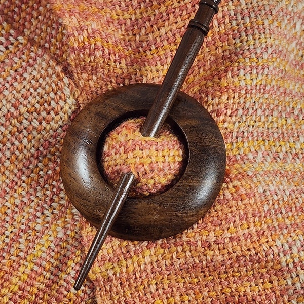 Rosewood or Mango-Wood Shawl Pin with 2.5" Circle Base/ Hair Stick, For You to Embellish or Enjoy for It's Simple Beauty