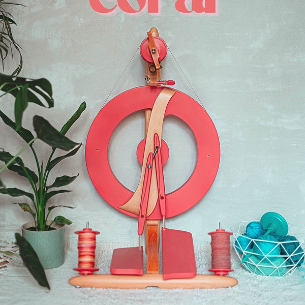 Fantasia Spinning Wheel Coral Pink Limited Edition!, A High-Quality Lightweight Travel Spinning Wheel In Bold Coral Color!