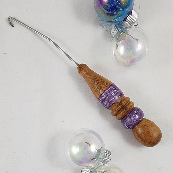 Handcrafted Orifice Hook with Ergonomic Handle Made of Renewable Acacia Wood and Accented with Lavender Purple Resin