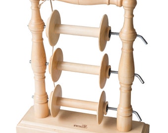 Vertical Tensioned Lazy Kate Compliments Kromski Spinning Wheels, Holds up to 3 bobbins, Compact & Portable, In Clear-coat Sealer Finish