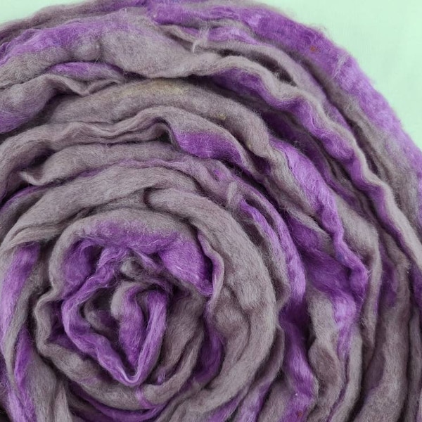 Sari Silk Recycled Roving in Dual Shades of Lilac and Lavender Purple