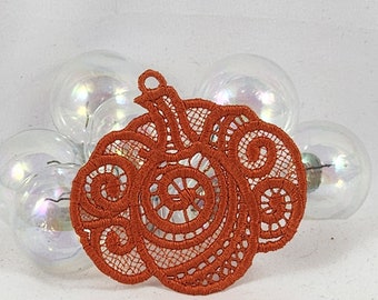 Swirly Lace Pumpkin Decoration or Ornament, Perfect for adding to Wreaths, Floral Arrangements, and Sewing on Jackets, Jeans, or Home Décor
