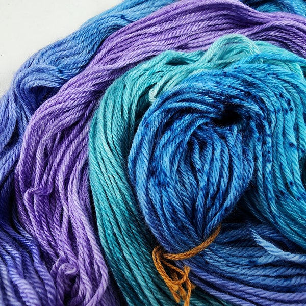 Soft Merino, Bamboo, & Silk Sock Yarn in Bold Shades of Turquoise, Royal Blue, and Rich Purple